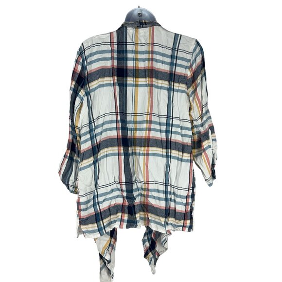 Maurices Women's Plaid Frayed 3/4 Sleeve Wrap Size M - Picture 4 of 8